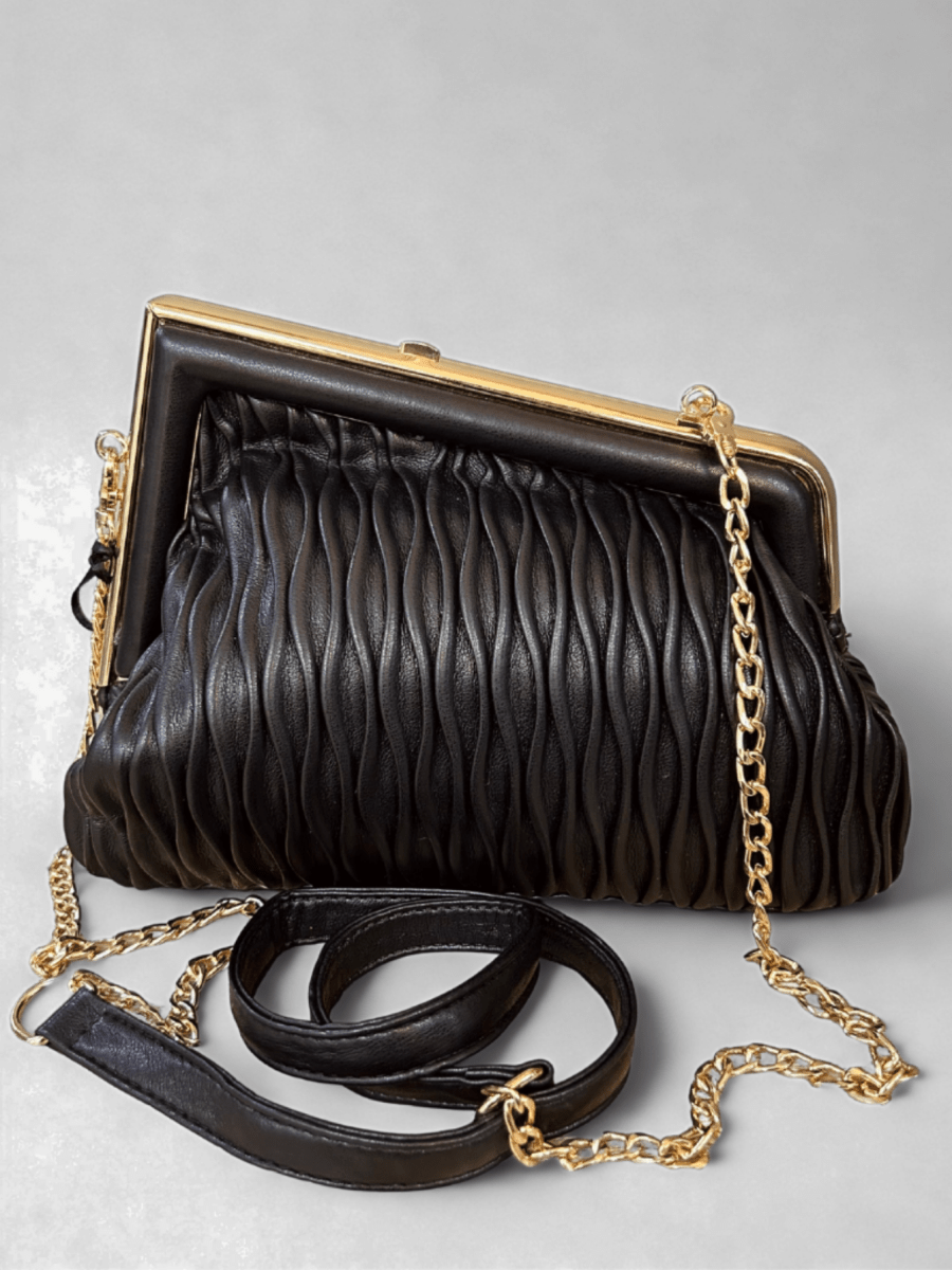Bolso De Mano Negro Con Dorado - Lola Mora