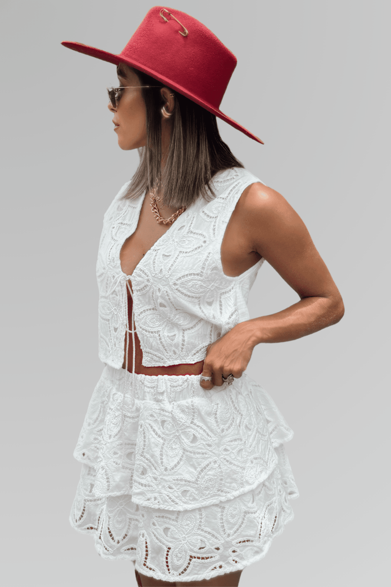 Chaleco Blanco de Encaje Floral - Lola Mora