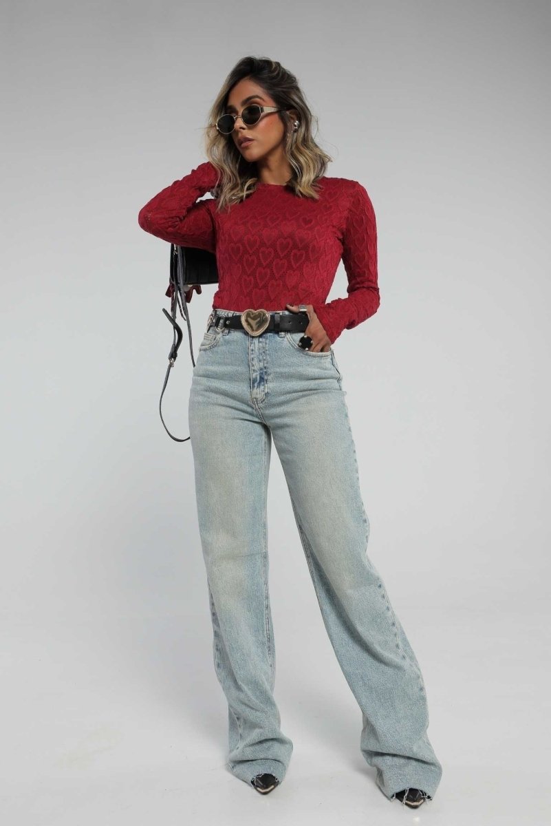 Body Vino Tinto con textura de corazones - Lola Mora