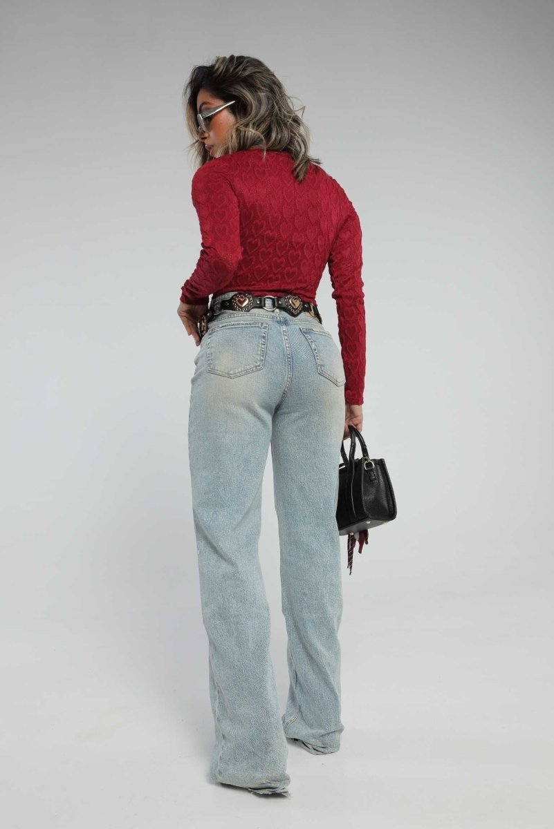 Body Vino Tinto con textura de corazones - Lola Mora