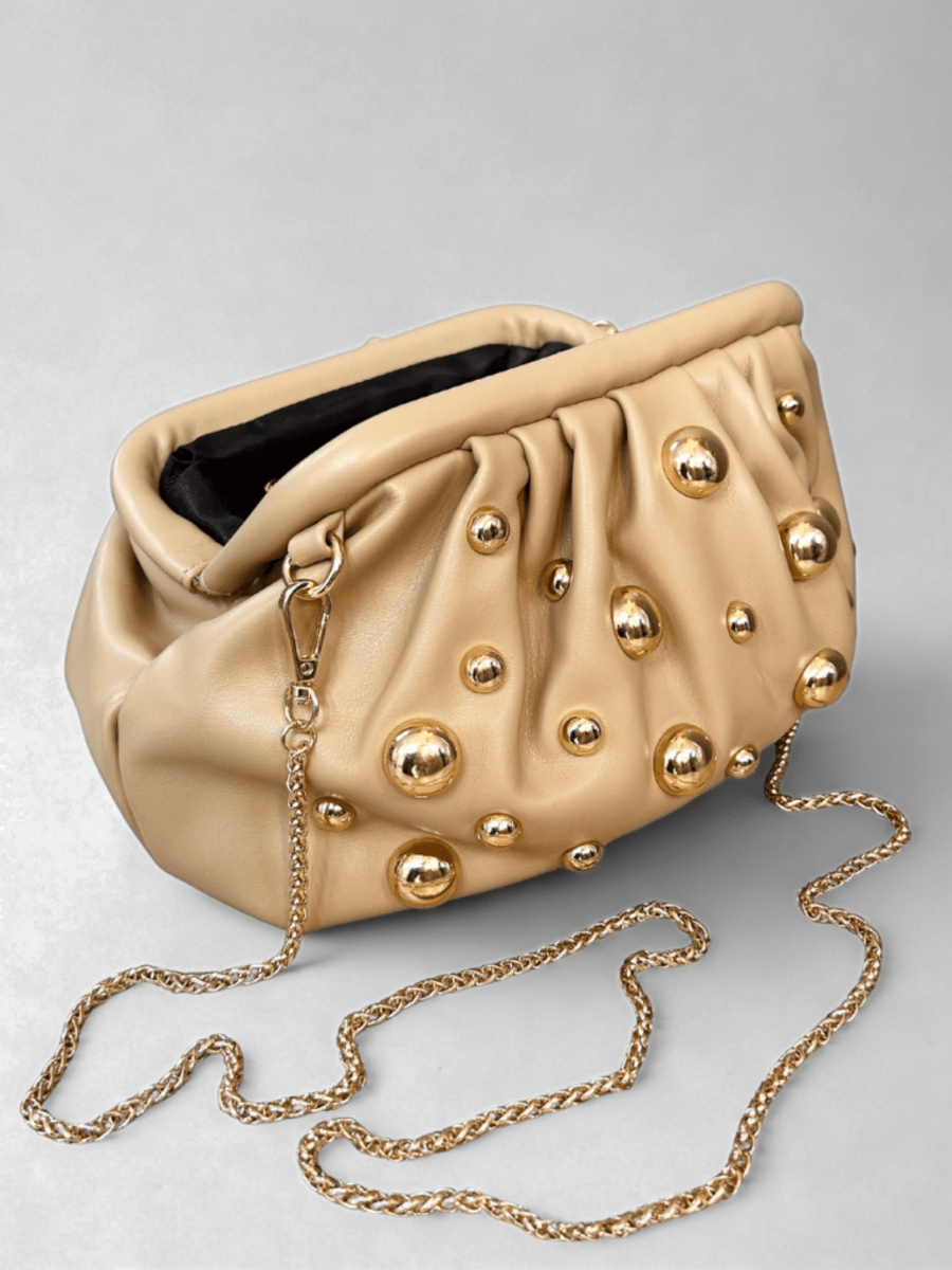 Bolso De Mano Beige Con Dorado - Lola Mora