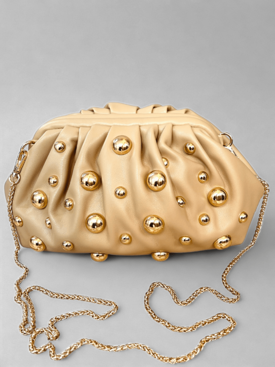 Bolso De Mano Beige Con Dorado - Lola Mora
