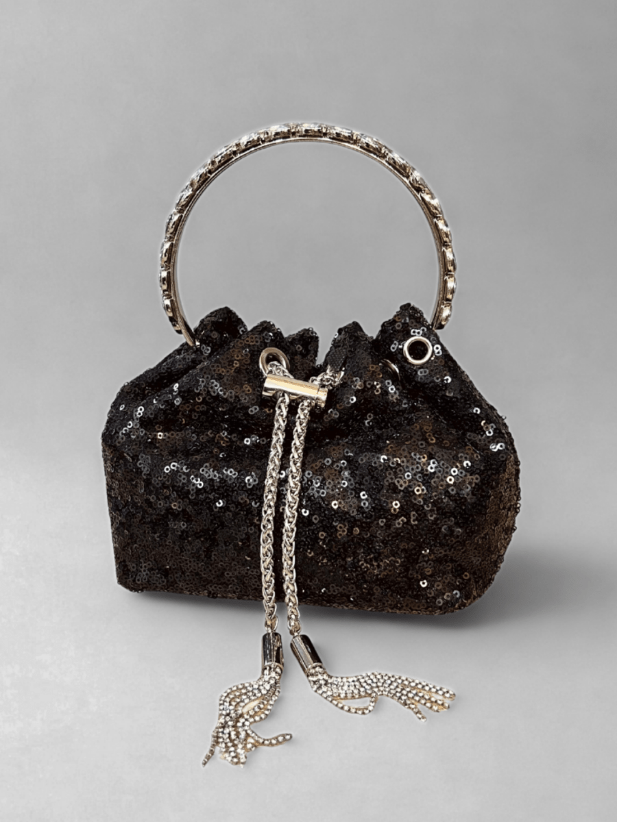 Bolso De Mano Con Lentejuelas Negras - Lola Mora