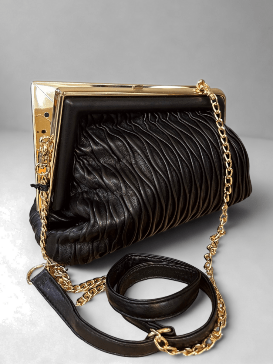 Bolso De Mano Negro Con Dorado - Lola Mora