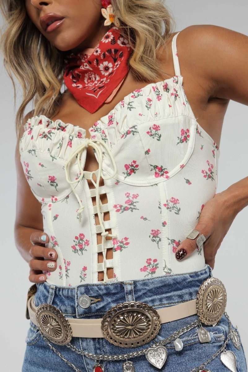 Corset beige con estampado de flores - Lola Mora