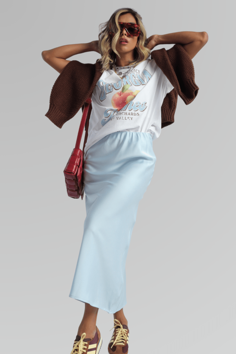 Falda Satinada Azul Cielo - Lola Mora