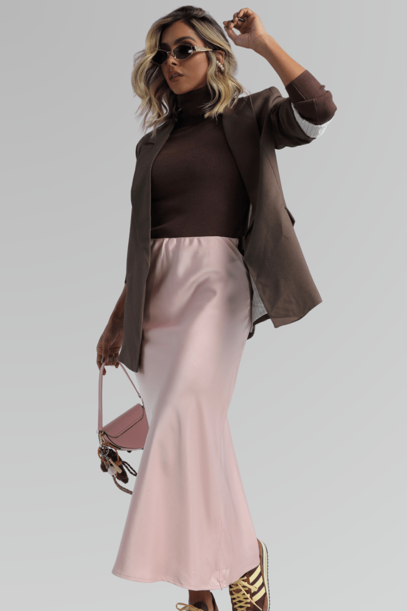 Falda Satinada Rosa Pastel - Lola Mora